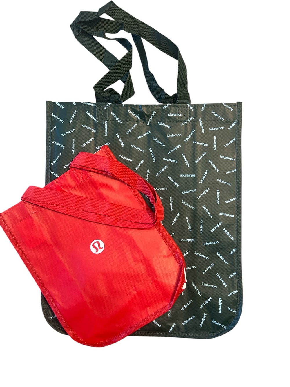 Two Lululemon Athletica Reusable Bags 1 Small Red, 1 Large Green New